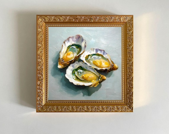 Oyster Oil Painting: Seafood Art Still Life Original Artwork by ArtSpaceByAlla