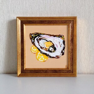 Oyster Painting Lemon Artwork Food Original Art Impasto Small Oil Painting For Gift Kitchen Wall Art image 7