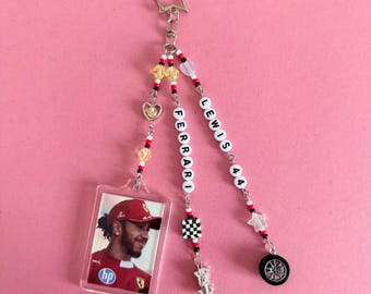 Lewis Hamilton F1 Photo Charm Keyring, Ferrari F1 Keychain, F1 Keyrings