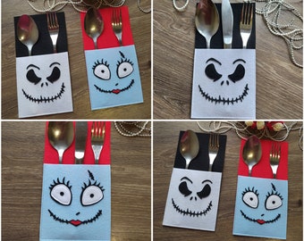 Nightmare before Christmas table decor Halloween table decor Halloween table runner Jack and Sally Wedding day Plates Cutlery holders Napkin