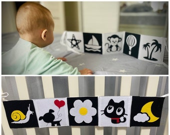 Black and white baby book Montessori newborn High contrast baby Baby cards Contrast cards Sensory book Baby mobile Baby toys Newborn gift