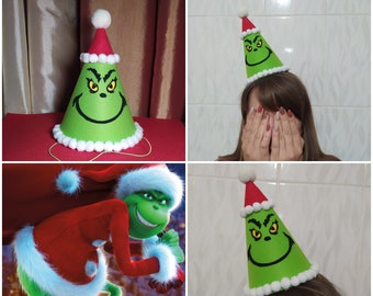 Grinch hat Grinch costume Grinch Christmas decorations Grinch birthday party Grinch outfit Grinch party hat Kids Toddler Adult costume Decor