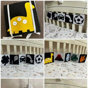Livro de bebê de alto contraste Livro de bebê preto e branco Cartões de contraste Recém-nascido Montessori Bebê de alto contraste Cartões de bebê Livro sensorial Móbile de bebê