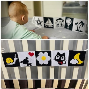 Livre bébé noir et blanc Montessori nouveau-né Bébé contraste élevé Cartes bébé Cartes contraste Livre sensoriel Mobile bébé Jouets pour bébé Cadeau nouveau-né