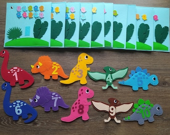 Giocattolo Montessori Dinosauro in feltro Libro tranquillo Libro occupato Giocattolo per bambini Regalo per bambini Scuola materna Numeri in feltro Giocattolo per l'apprendimento Colori per l'apprendimento Animale in feltro