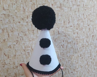 Clown costume Pierrot costume Clown hat Pierrot hat Black and white clown hat Terrifier Halloween costume Circus Kids Toddler Adult costume