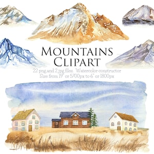 Mountain clipart. Watercolor rocks. Landscape clip art. Watercolor mountains PNG