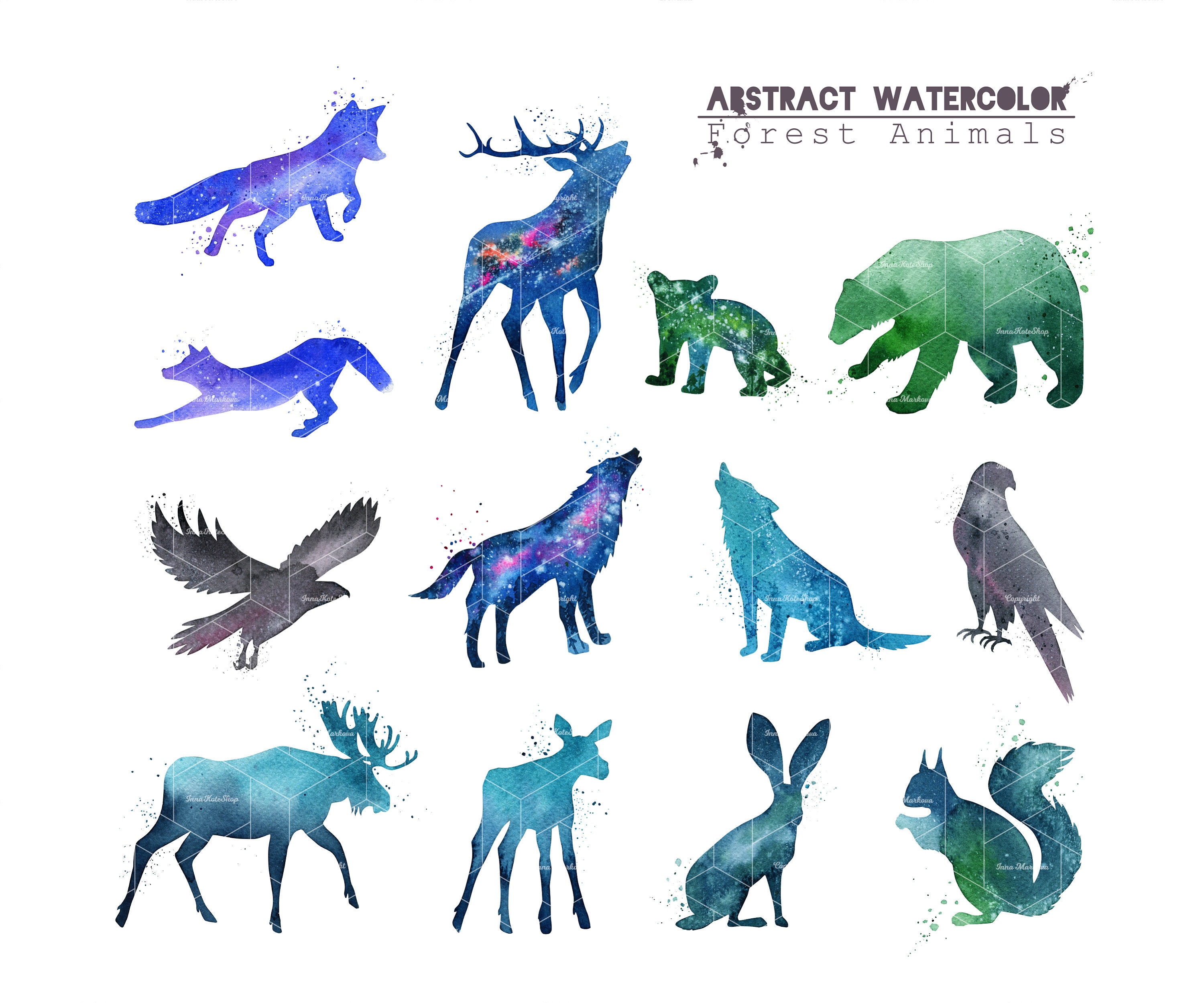 Watercolor Animal Silhouette Woodland Animal Clipart. Wolf - Etsy Watercolor Animal Silhouette Woodland Animal Clipart. Wolf - Etsy