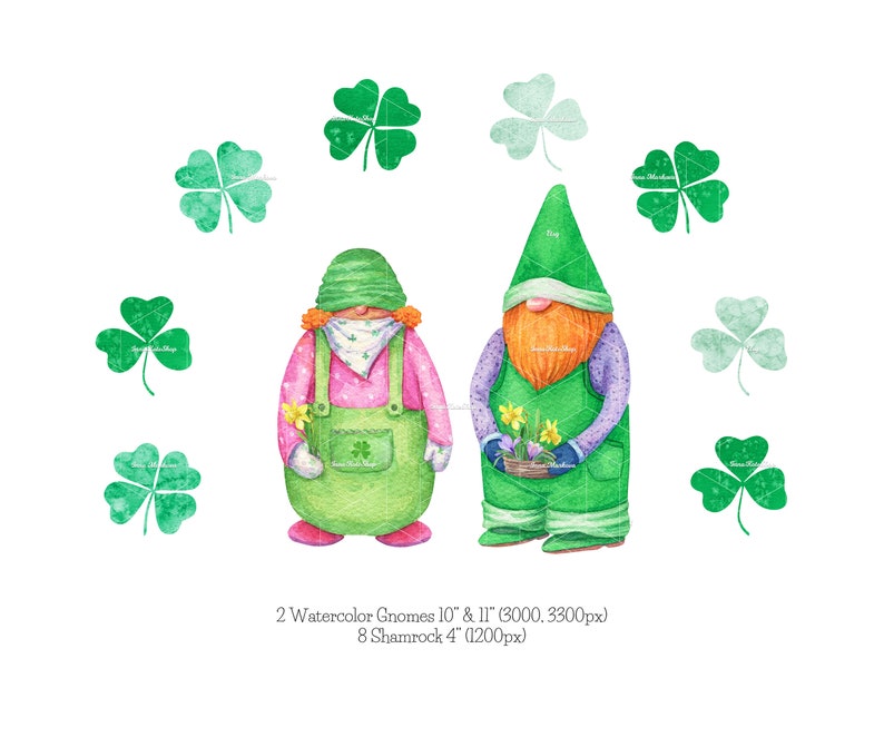 Redhead Gnome Clipart Watercolor Narcissus Clover Clip Art Etsy