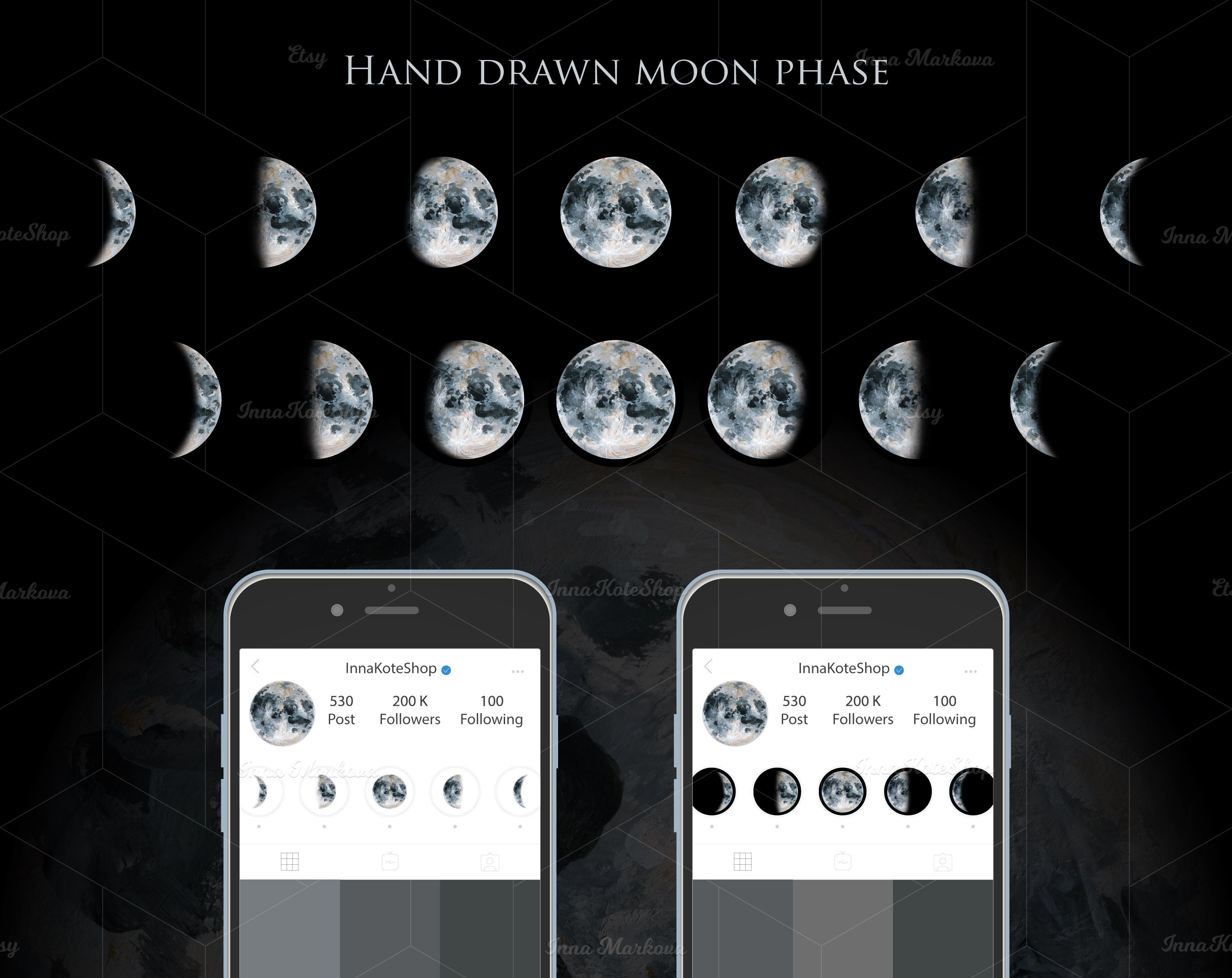 Moon highlights Instagram Story Icons | Etsy