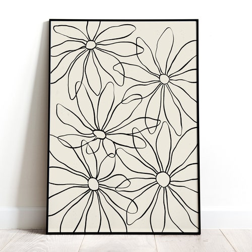 Flower Line Art Flower Poster Floral Print Minimal Flower Etsy