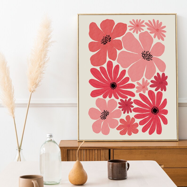 Floral Wall Art Printable Wall Art Flower Print Pink Wall - Etsy