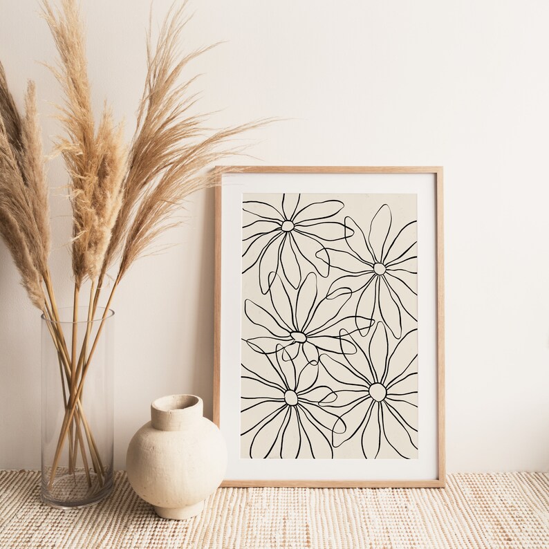 Flower Line Art Flower Poster Floral Print Minimal Flower Etsy