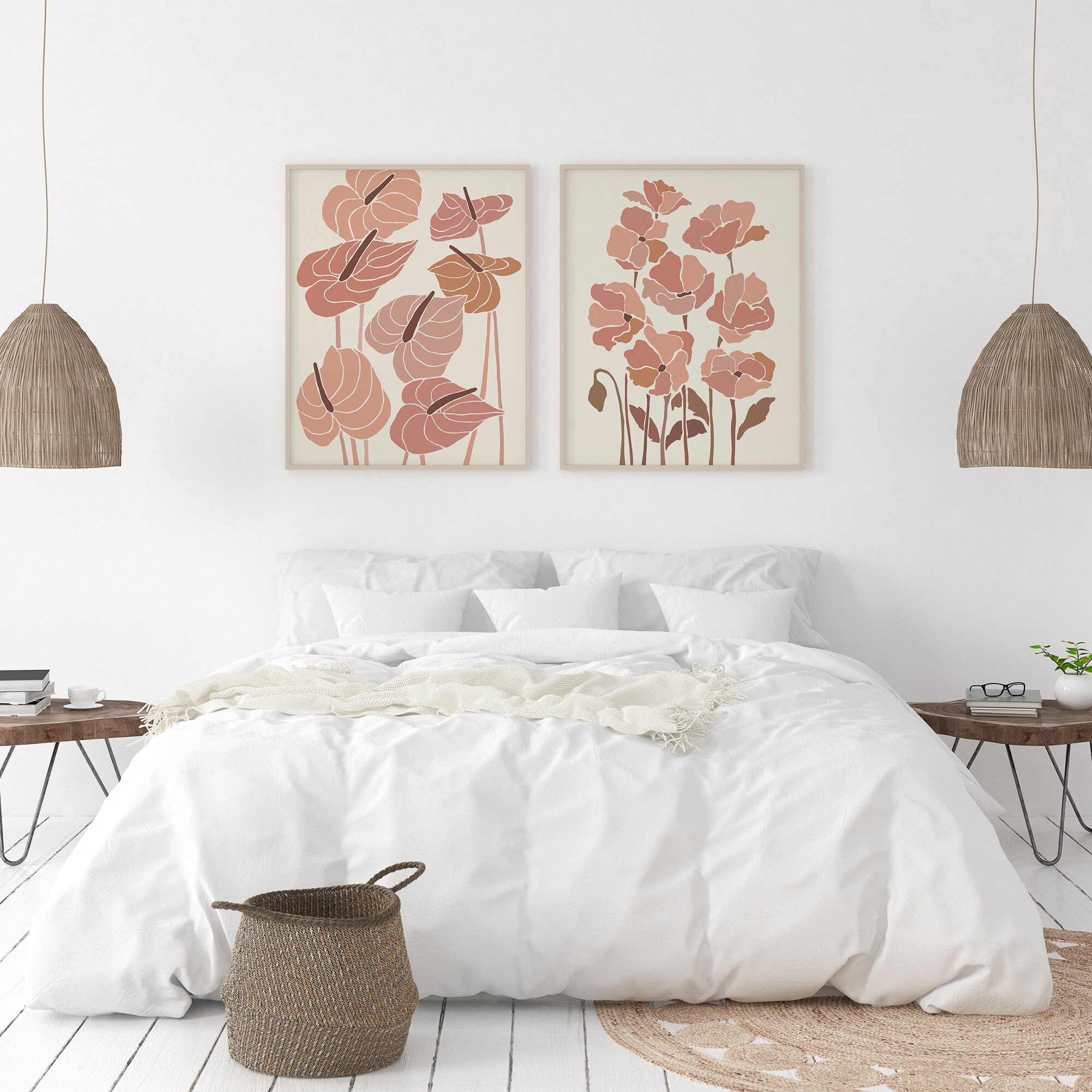 Floral Wall Art Pink Wall Art Boho Wall Art Boho Print Etsy