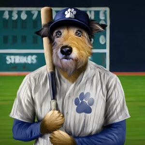 Portret zwierzaka baseballowego New York 2, zwierzę sportowe, prezent dla fana baseballu, spersonalizowany portret, drużyna baseballowa, zabawny prezent dla miłośnika zwierząt