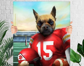 Kansas City Football Pet Portrait from Photo, Custom Dog Painting Gift