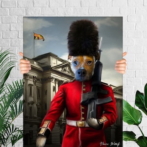 London Guard, Queen&#39;s Guard, Custom Dog Portrait, Cat Portrait, Funny Pet Lover Gift, Pet Portrait Royal, Dog Portrait