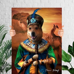 Tribe Queen, African Queen, Custom Dog Portrait, Pet Portrait Royal, Cat Portrait, Funny Pet Lover Gift, Royalty, Regal, Dog Portrait