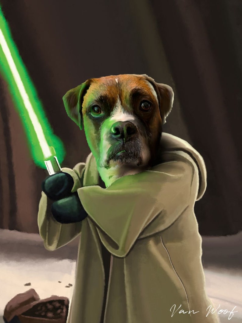 Star Wars Custom Dog Portrait Portrait Jedi Baby Yoda Art Etsy