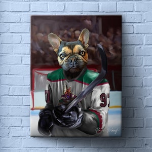 Arizona Hockey Pet Portrait, Hockey Fan Gift Art, Sports Pet, NHL Team, Custom Portrait, Funny Pet Lover Gift, Arizona Coyotes