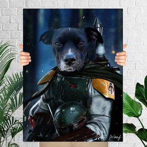 Pop Animal Painting, Custom Dog Portrait, Star Wars, Obi Wan, Yoda Pet, Jedi Art, Pet Portrait Royal, Funny Pet Lover Gift image 1