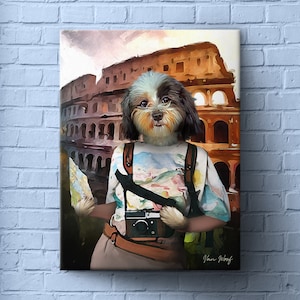 Tourist, Colosseum, Custom Dog Portrait, Pet Portrait Royal, Renaissance Animal Painting, Funny Pet Lover Gift, Traveller, Italian