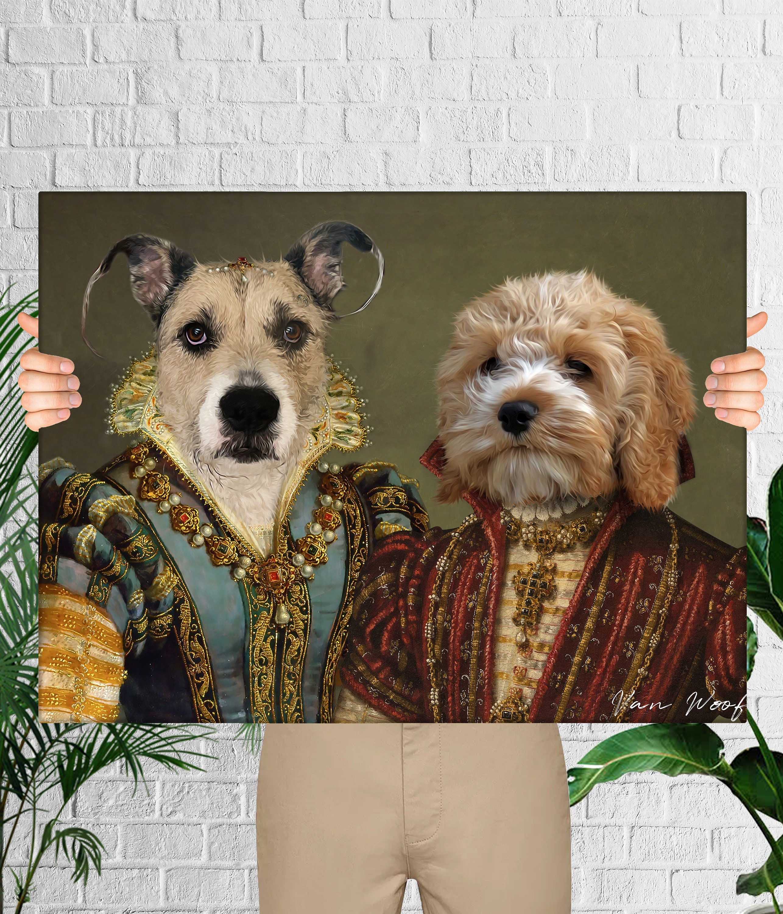 Custom Dog Portrait 2 Pet Portrait Royal Two Pets Portrait Etsy