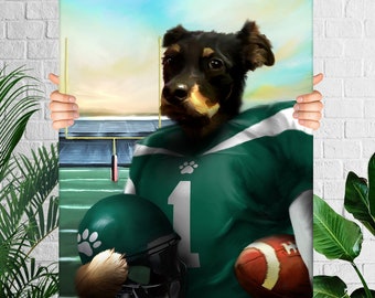 Football Dog Portrait from Photo, Custom Pet Painting Gift