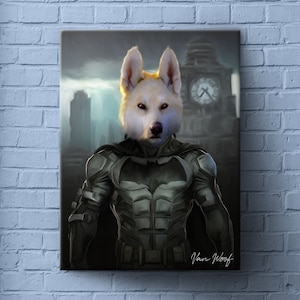 Superhero, Custom Dog Portrait, Bruce, Pet Portrait DC, Funny Pet Lover Gift, Animal Art