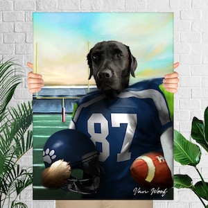 Seahawks Football Pet Portrait, Custom Dog Portrait, Pet Art, Pet Painting, Animal Painting,  Football Fan Gift Art, Funny Pet Lover Gift