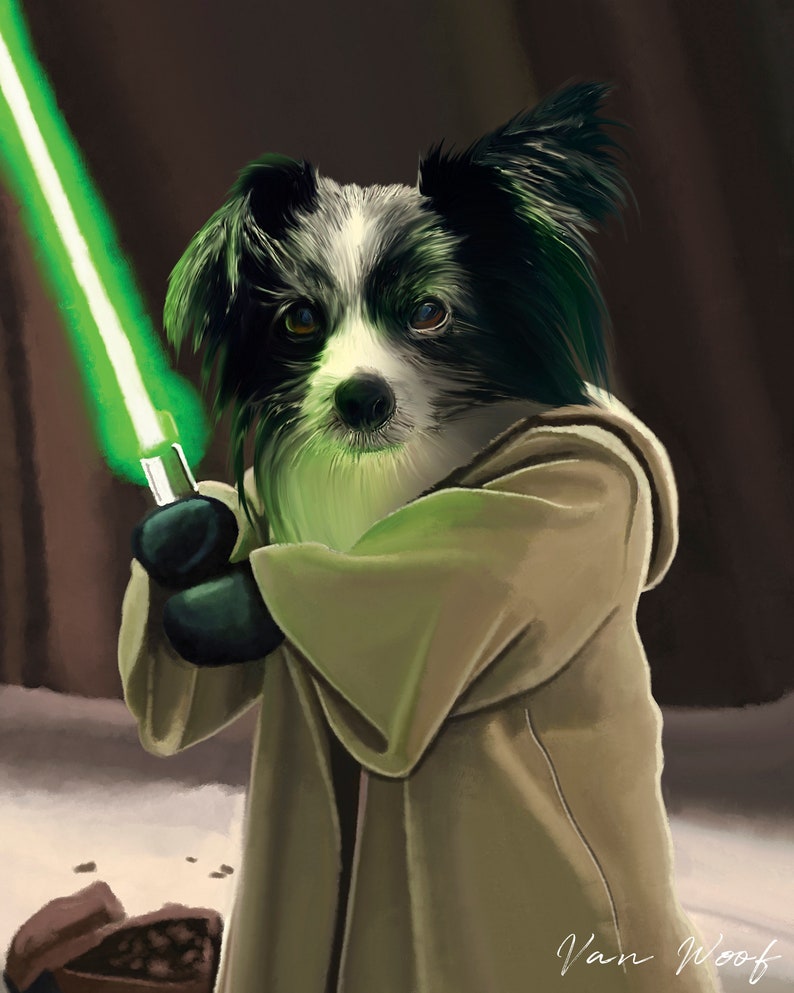Star Wars Custom Dog Portrait Pet Portrait Jedi Baby Yoda Etsy