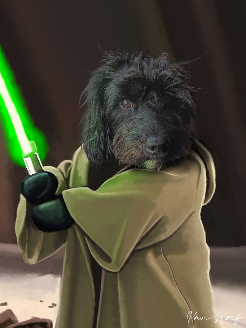 Star Wars Custom Dog Portrait Pet Portrait Jedi Baby Yoda Etsy