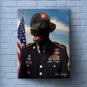 Art militaire, portrait de chien, peinture de chien, portrait d'animal familier royal, mémorial d'animal familier, cadeau d'amant de chien, chien de bande dessinée, cadeau drôle d'amant d'animal familier