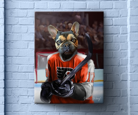 Philadelphia Hockey Pet Portrait from Photo, Custom Dog Painting Gift