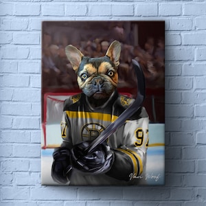 Boston Hockey Pet Portrait, Hockey Fan Gift Art, Sports Pet, NHL Team, Custom Portrait, Funny Pet Lover Gift, Boston Bruins