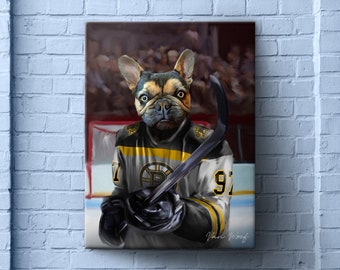 Boston Hockey Pet Portrait from Photo, Custom Dog Painting Gift