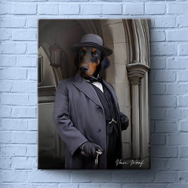 Inspector Poirot, Custom Dog Portrait, Funny Custom Dog Canvas Art, Agatha Christie, Noble Royal Dog Custom Portrait, Mystery