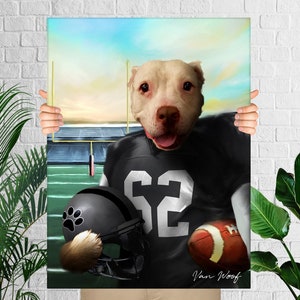 Retrato de mascota del equipo de fútbol de Las Vegas, arte de regalo de fanático del fútbol americano, retrato de perro personalizado, regalo divertido para amantes de las mascotas
