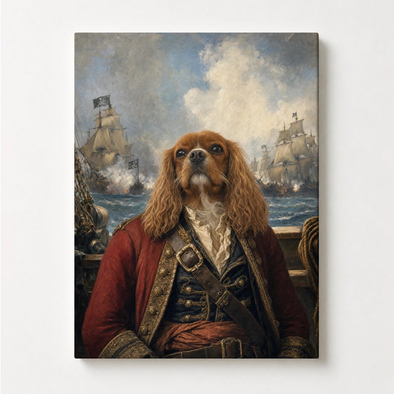 Ritratto di cane reale, dipinto personalizzato di un animale domestico pirata rinascimentale da una foto immagine 10