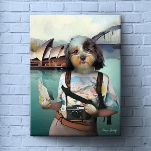 Tourist, Sydney Opera, Custom Dog Portrait, Pet Portrait Royal, Renaissance Animal Painting, Funny Pet Lover Gift, Traveller, Australian