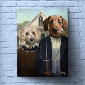 Pawmerican Gothic, Custom Dog Portrait, 2 Pet Portrait Royal, Two Pets Portrait, Funny Pet Lover Gift
