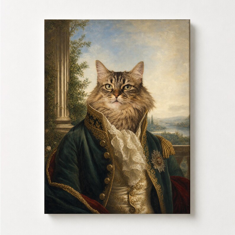 Koninklijk kattenportret van foto, aangepast renaissance huisdier schilderij cadeau afbeelding 6