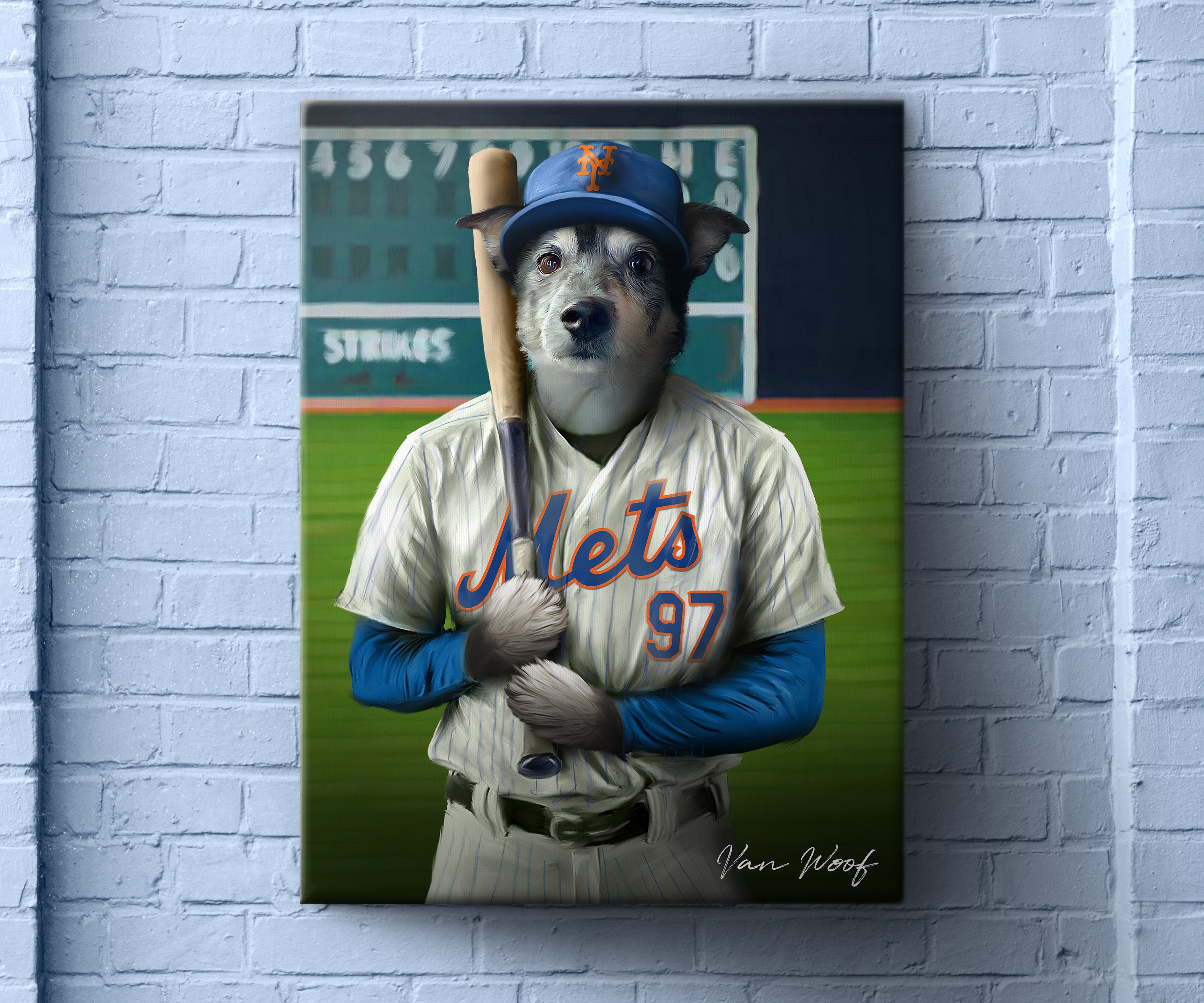 New York Baseball Pet Portrait Sports Pet Baseball Fan Gift 