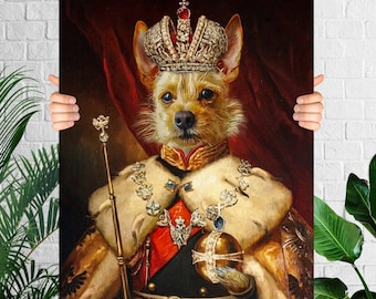 Le Prince, Regal, Portrait de chien personnalisé, peinture pour animaux de compagnie, Portrait d'animal de compagnie Royal, peinture d'animaux de la Renaissance, cadeau drôle d'amant d'animal de compagnie