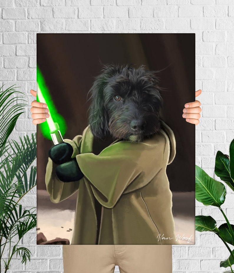 Custom Pet Portrait, Star Wars, Custom Dog Portrait, Pet Portrait Jedi, Baby Yoda Art, Funny Pet Lover Gift, Pop Culture 