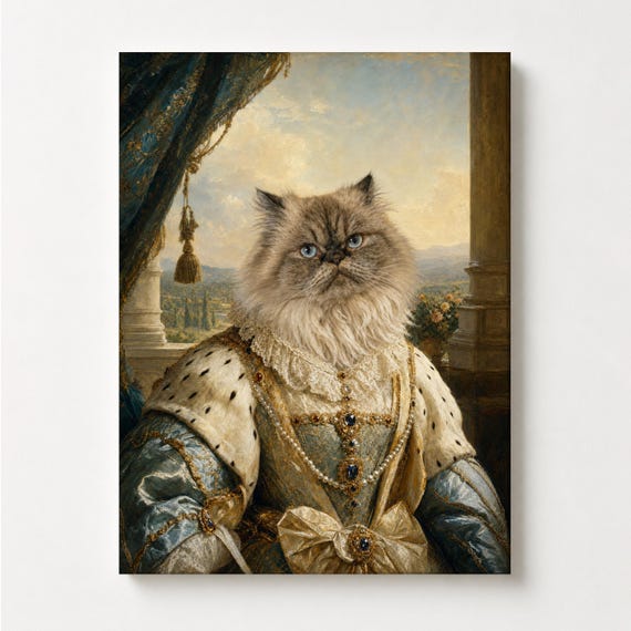 Custom Cat Painting, Royal Renaissance Baroque Pet Portrait from Photo