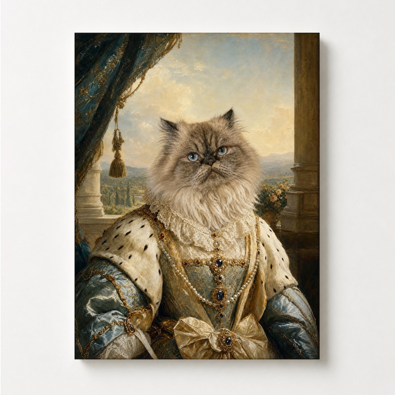Custom Cat Painting, Royal Renaissance Baroque Pet Portrait from Photo image 1