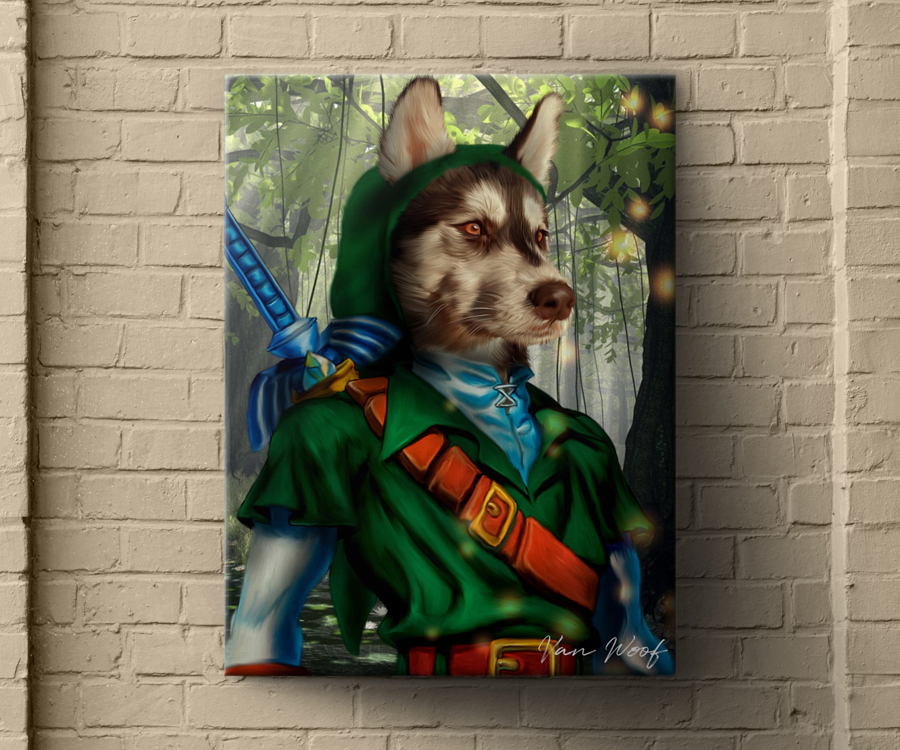 Link Gamer, Funny Portrait, Legend of Zelda, Gamer, Pet Painting, Pet Portrait, Custom Pet Portrait, Personalized Pet Portrait