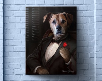 The Godfather, Funny Pet Lover Gift, Mafia, Custom Dog Portrait, Pet Painting, Pet Portrait Royal, Renaissance Animal Painting