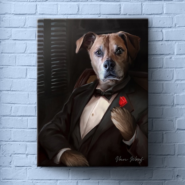 De Godfather, Funny Pet Lover Gift, Mafia, Custom Dog Portrait, Pet Painting, Pet Portrait Royal, Renaissance Animal Painting